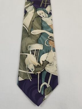 Abstract Jazz Restaurant Dining Wine Scene Tie in Purple, Teal And Olive